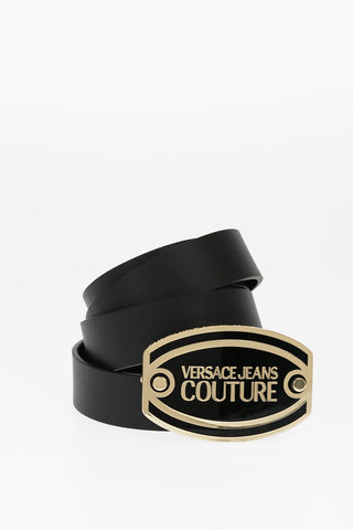 JEANS COUTURE Leather Belt with 30mm Maxi Logo Buckle