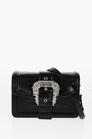 JEANS COUTURE Borsa a Spalla in Ecopelle Effetto Coccodrillo con Maxi Fibbia Argentata