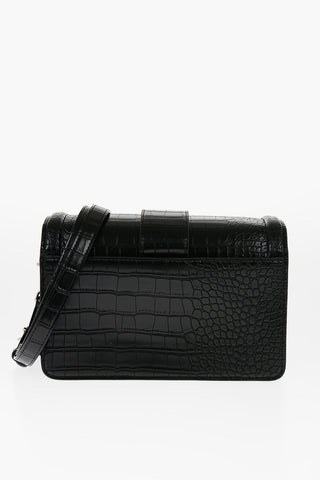 JEANS COUTURE Borsa a Spalla in Ecopelle Effetto Coccodrillo con Maxi Fibbia Argentata