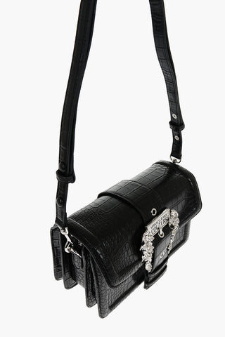 JEANS COUTURE Borsa a Spalla in Ecopelle Effetto Coccodrillo con Maxi Fibbia Argentata