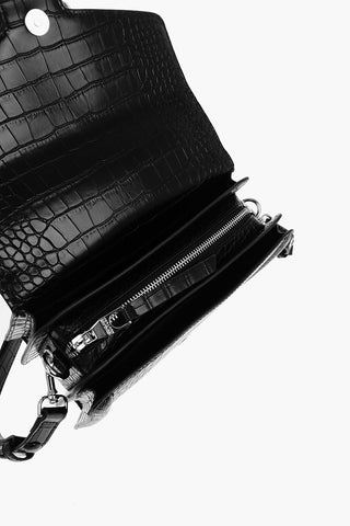 JEANS COUTURE Borsa a Spalla in Ecopelle Effetto Coccodrillo con Maxi Fibbia Argentata