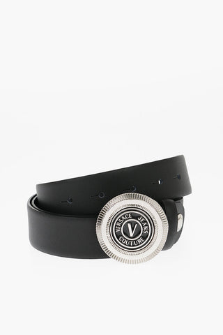 JEANS COUTURE Leather Belt with Metal Logoed Buckle 35mm