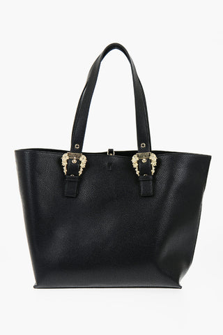 JEANS COUTURE Textured Faux Leather Tote Bag with Golden Buckles