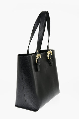 JEANS COUTURE Textured Faux Leather Tote Bag with Golden Buckles