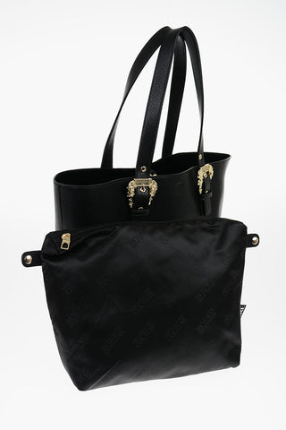 JEANS COUTURE Textured Faux Leather Tote Bag with Golden Buckles