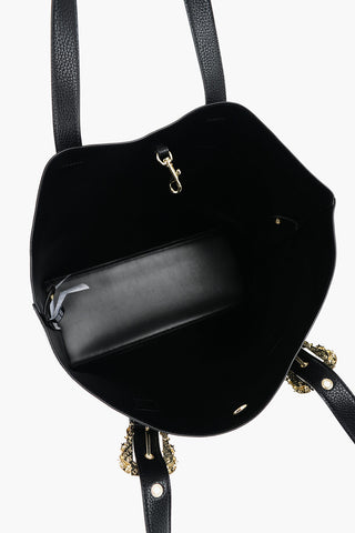 JEANS COUTURE Textured Faux Leather Tote Bag with Golden Buckles