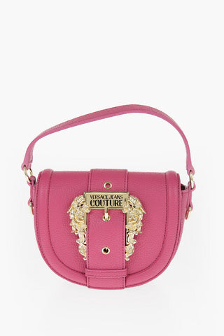 JEANS COUTURE Textured Faux Leather Saddle Bag with Maxi Golden Buckle
