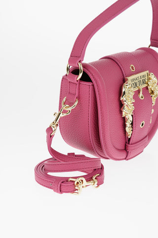 JEANS COUTURE Textured Faux Leather Saddle Bag with Maxi Golden Buckle