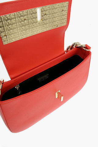 JEANS COUTURE Faux Leather Shoulder Bag with Golden Chain and Turn Lock Closure