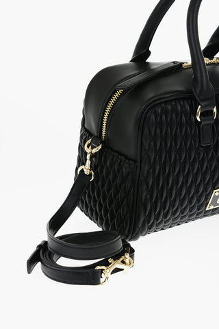 JEANS COUTURE Quilted Faux Leather Bowler Bag with Golden Details