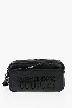 JEANS COUTURE Hammered Faux Leather Toiletry Bag with Embossed Logo