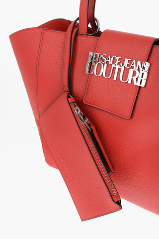 JEANS COUTURE Borsa Tote in Ecopelle Martellata con Logo Argentato e Pouch Abbinato