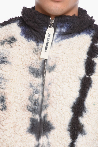 Front Zipped Teddy Sweatshirt with Tie Dye Motif