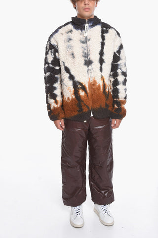Front Zipped Teddy Sweatshirt with Tie Dye Motif