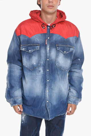 Giubbotto In Jeans Imbottito Con Cappuccio