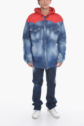 Giubbotto In Jeans Imbottito Con Cappuccio