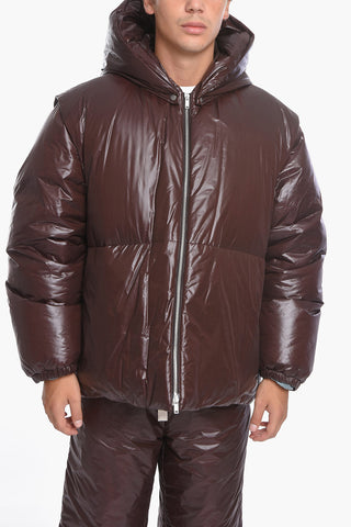 Piumino Puffer in Nylon con Cappuccio Removibile