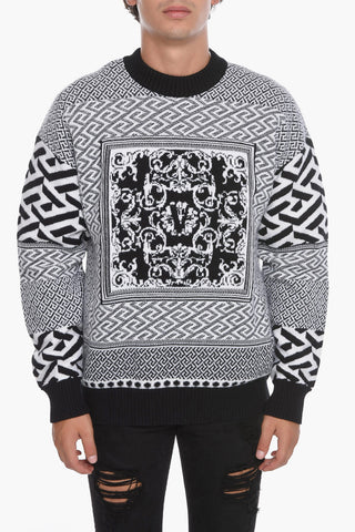 Wool-blend Crewneck Sweater with Jacquard GREQUE Motif