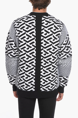 Wool-blend Crewneck Sweater with Jacquard GREQUE Motif