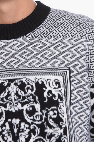 Wool-blend Crewneck Sweater with Jacquard GREQUE Motif
