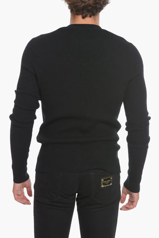 V Neck Ribbed Stretch Cotton Sweater