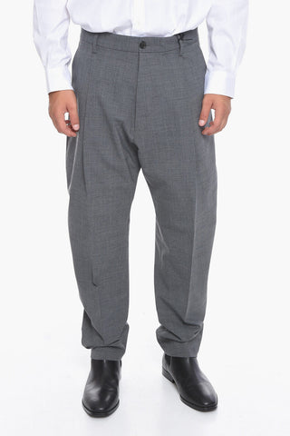 Single-pleated Virgin Wool Blend Pants with Belt Loops