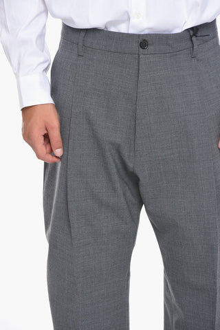Single-pleated Virgin Wool Blend Pants with Belt Loops