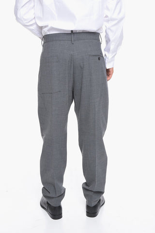 Single-pleated Virgin Wool Blend Pants with Belt Loops