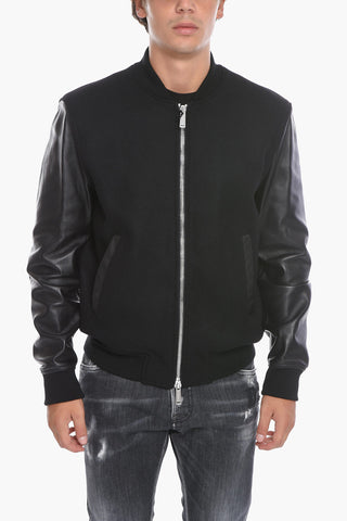 Bomber In Misto Lana Con Maniche In Ecopelle