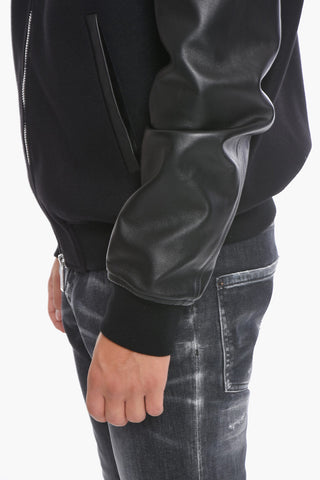Bomber In Misto Lana Con Maniche In Ecopelle
