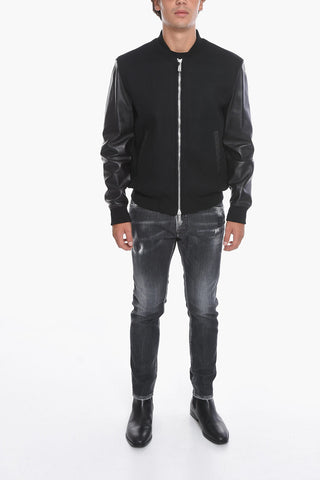 Bomber In Misto Lana Con Maniche In Ecopelle