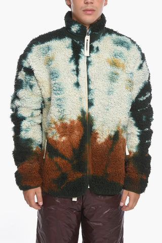 Front Zipped Teddy Sweatshirt with Tie Dye Motif