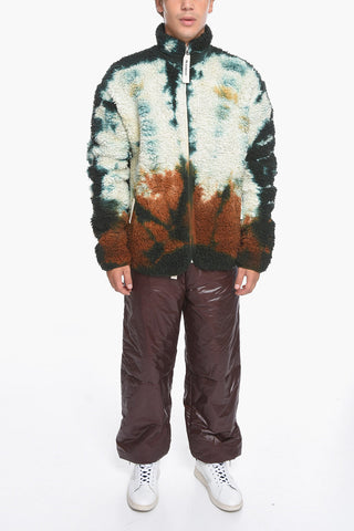 Front Zipped Teddy Sweatshirt with Tie Dye Motif