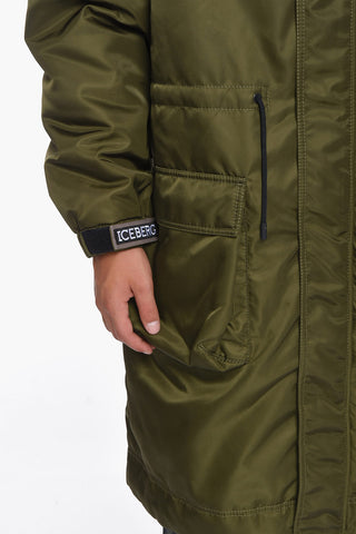 Padded Nylon Parka with Knitted Collar