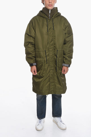 Padded Nylon Parka with Knitted Collar