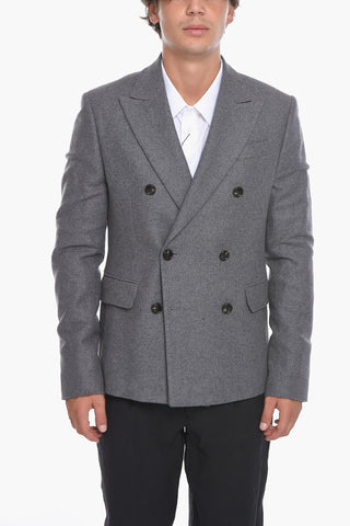 Blazer Doppiopetto in Flanella di Lana con Revers a Lancia 