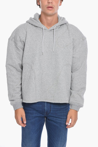 Felpa Hoodie in Cotone Felpato a Tinta Unita con 2 Tasche