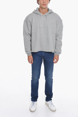 Felpa Hoodie in Cotone Felpato a Tinta Unita con 2 Tasche
