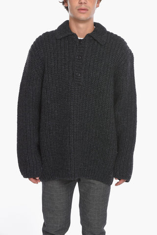 Virgin Wool Sweater with Front Buttoning