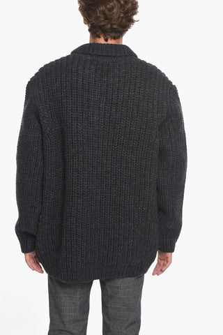 Virgin Wool Sweater with Front Buttoning