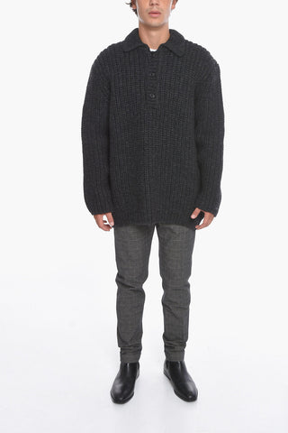 Virgin Wool Sweater with Front Buttoning