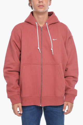 Fleeced-Cotton Hoodie With Zip Closure