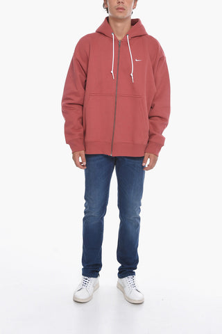 Fleeced-Cotton Hoodie With Zip Closure