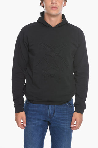 CC COLLECTION Stretch Cotton Hoodie with Embossed Motif