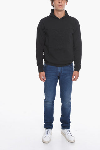 CC COLLECTION Stretch Cotton Hoodie with Embossed Motif