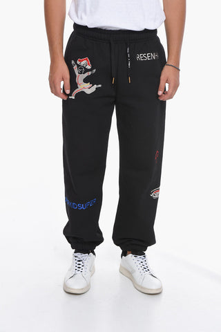 Fleeced Cotton Joggers with Embroideries