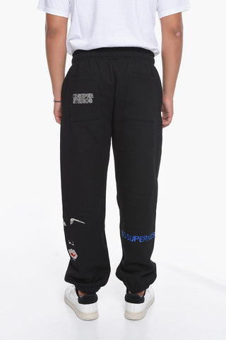 Fleeced Cotton Joggers with Embroideries