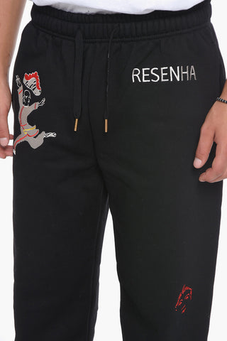 Fleeced Cotton Joggers with Embroideries