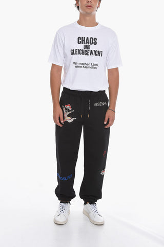 Fleeced Cotton Joggers with Embroideries