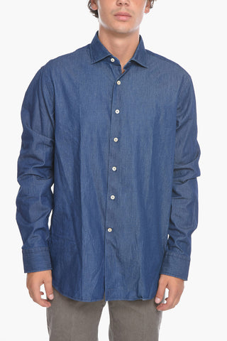 Light Denim Shirt with Spread Collar
